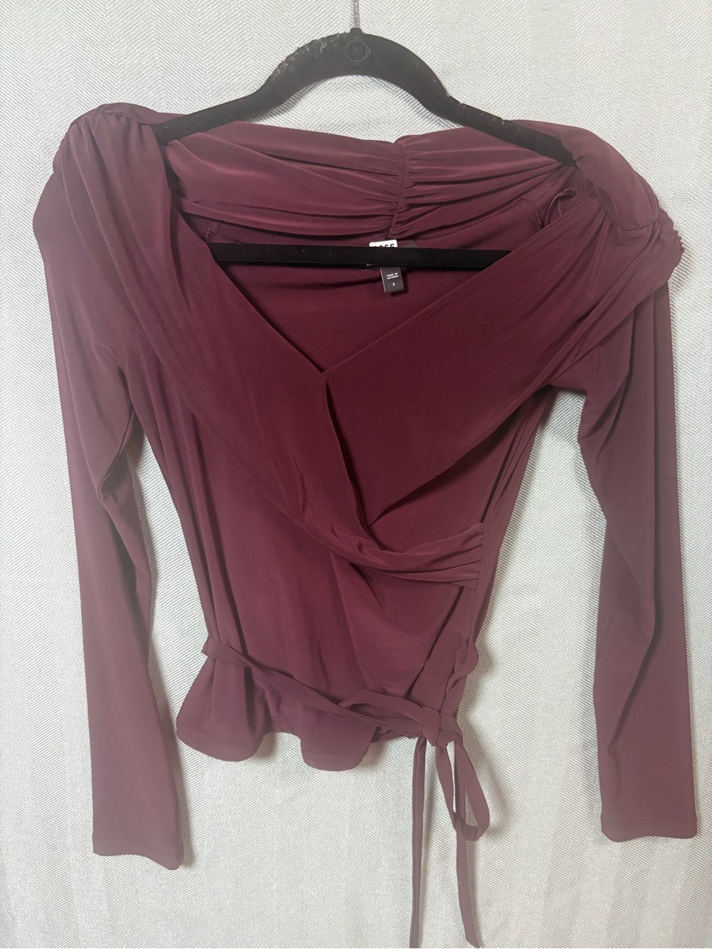 Express Burgundy Wrap Blouse with Self-Tie Waist 0655
